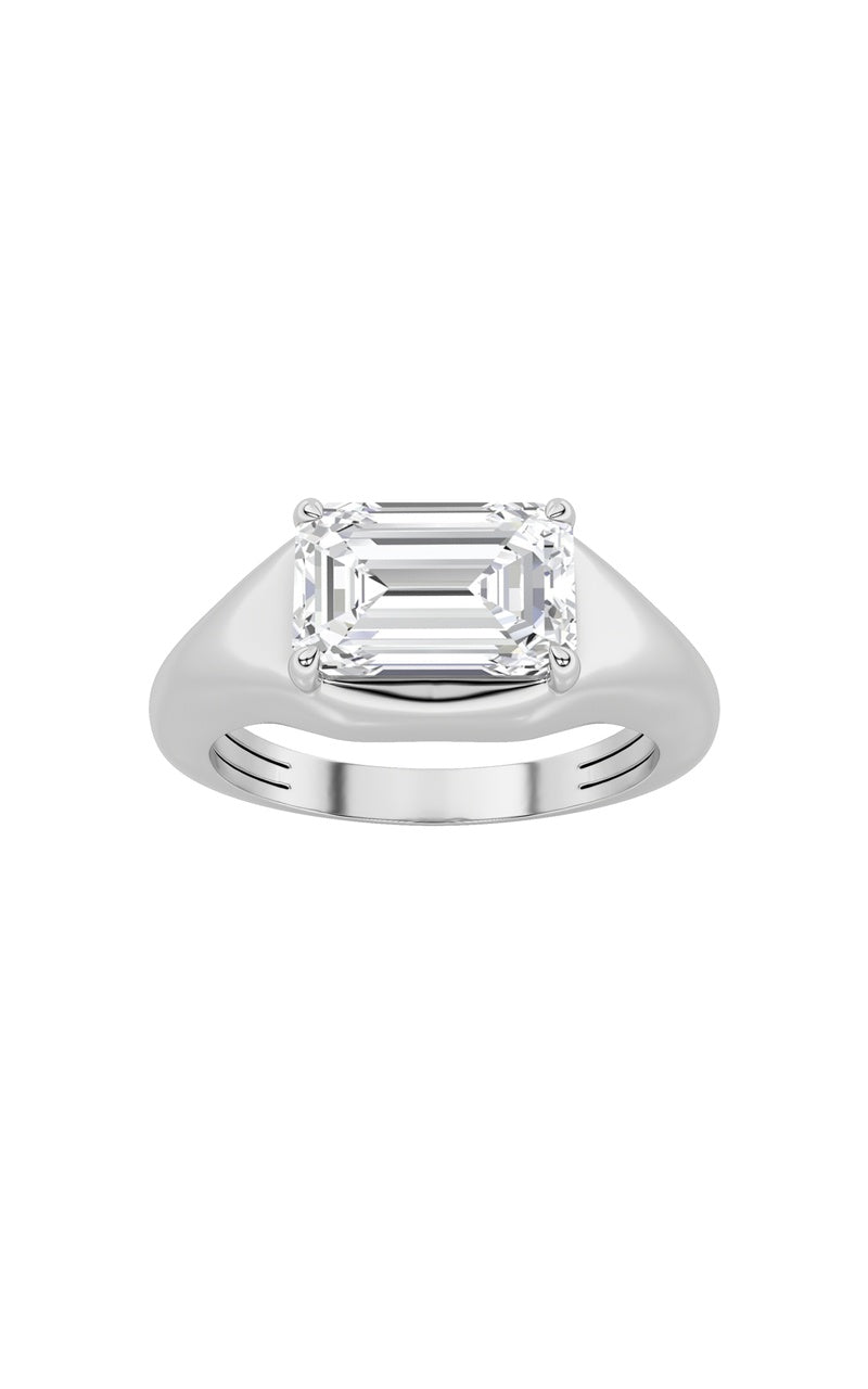 2Cttw Emerald Shaped Lab Grown Diamond (G/VS) EastWest Solitaire Ring in 14K Gold