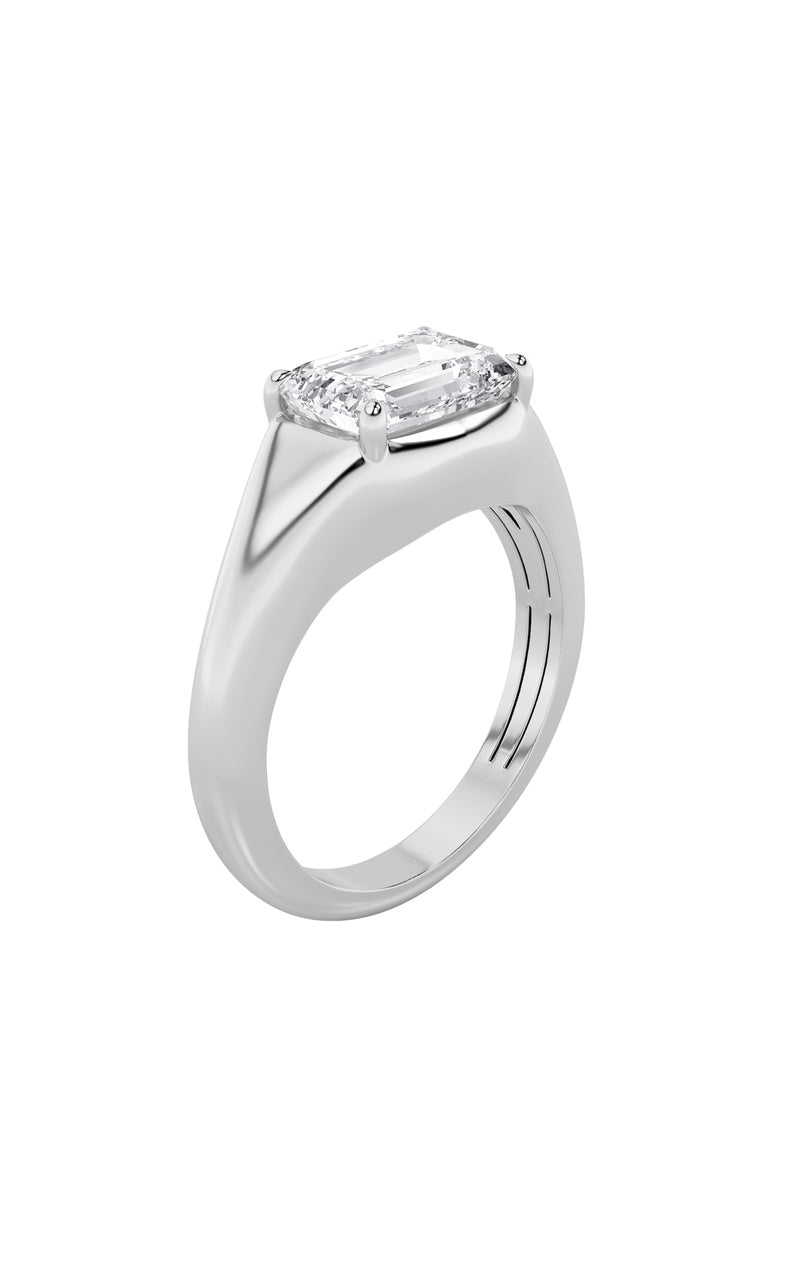 2Cttw Emerald Shaped Lab Grown Diamond (G/VS) EastWest Solitaire Ring in 14K Gold