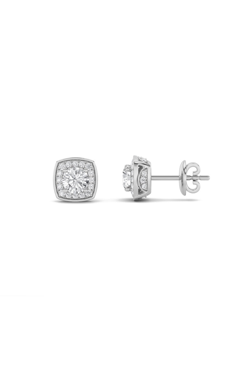 2Cttw Round Shaped Lab Grown Diamond (F/VS) Halo Stud Earrings in 14K Gold