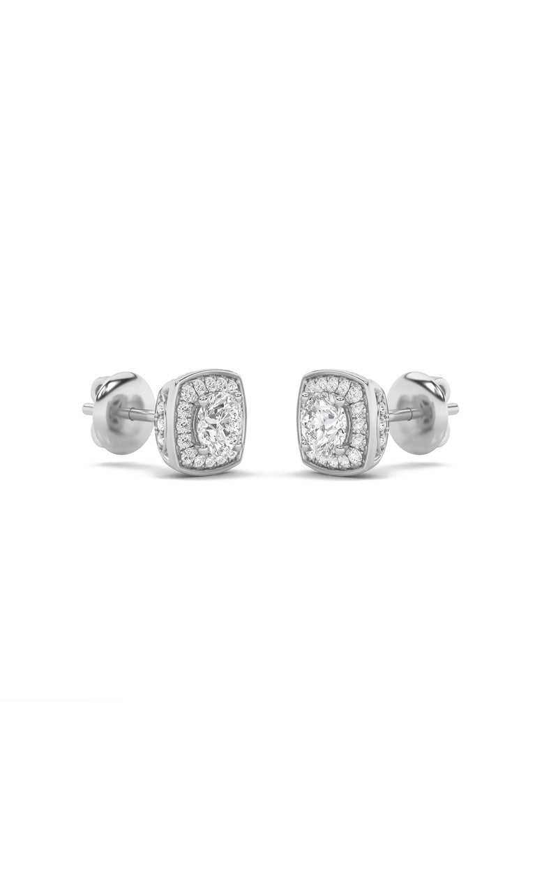 2Cttw Round Shaped Lab Grown Diamond (F/VS) Halo Stud Earrings in 14K Gold