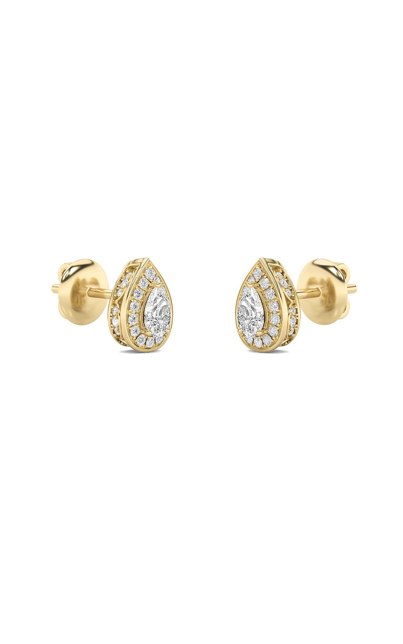 1CTW Pear Shaped Lab Grown Diamond (F/VVS) Halo Stud Earrings in 14K Gold