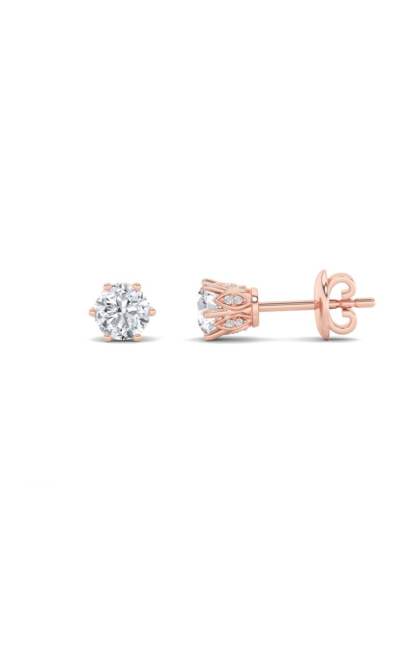 2CTW Round Shaped Lab Grown Diamond (F/VS) Tulip Head Stud Earrings in 14K Gold