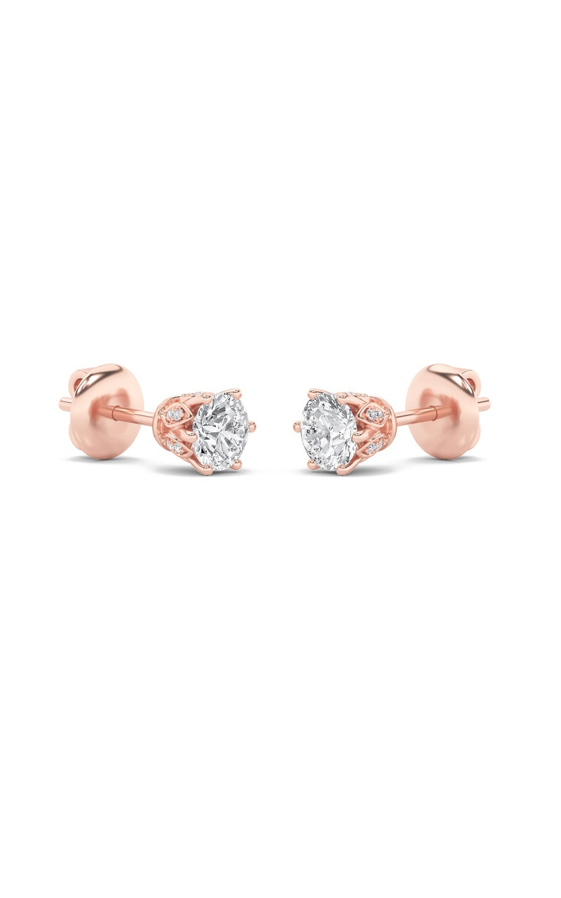 2CTW Round Shaped Lab Grown Diamond (F/VS) Tulip Head Stud Earrings in 14K Gold