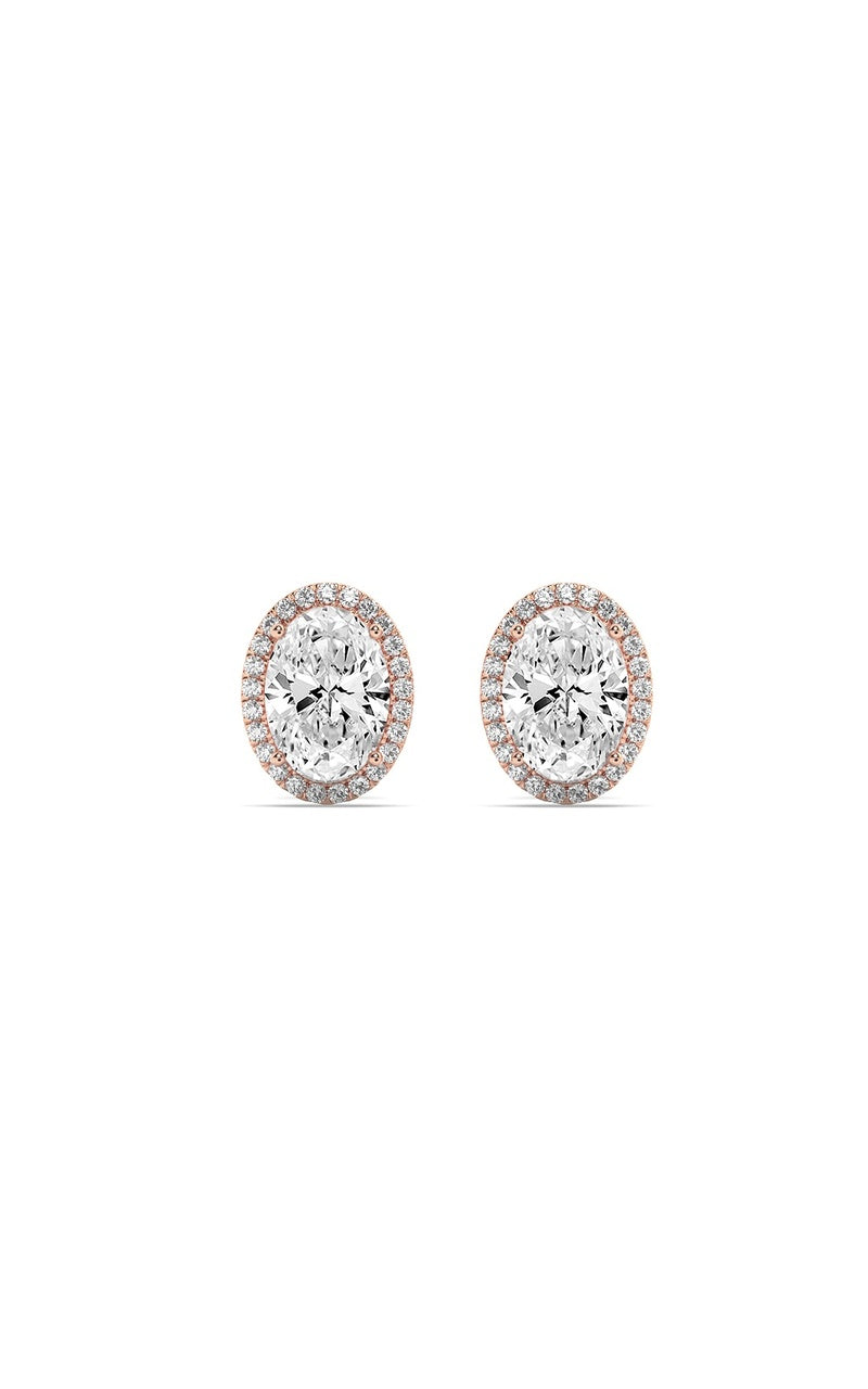 3Cttw Oval Shaped Lab Grown Diamond (F/VS) Halo Stud Earrings in 14K Gold