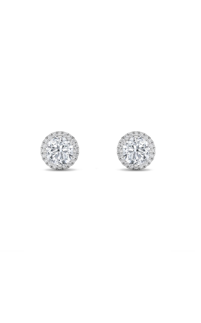 1CTW Round Shaped Lab Grown Diamond (F/VS) Halo Stud Earrings in 14K Gold