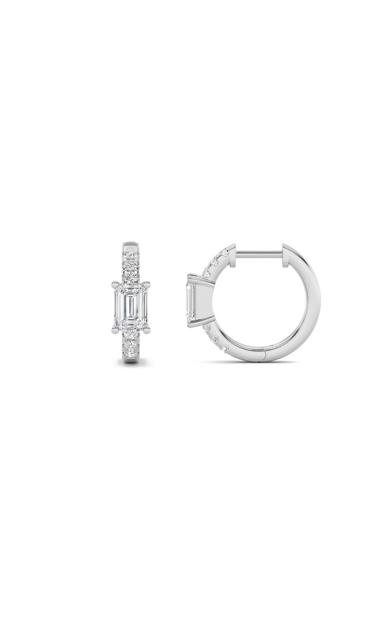 1.5CTW Emerald Shaped Lab Grown Diamond (F/VS) Solitare Accent Huggie Earrings in 10K Gold