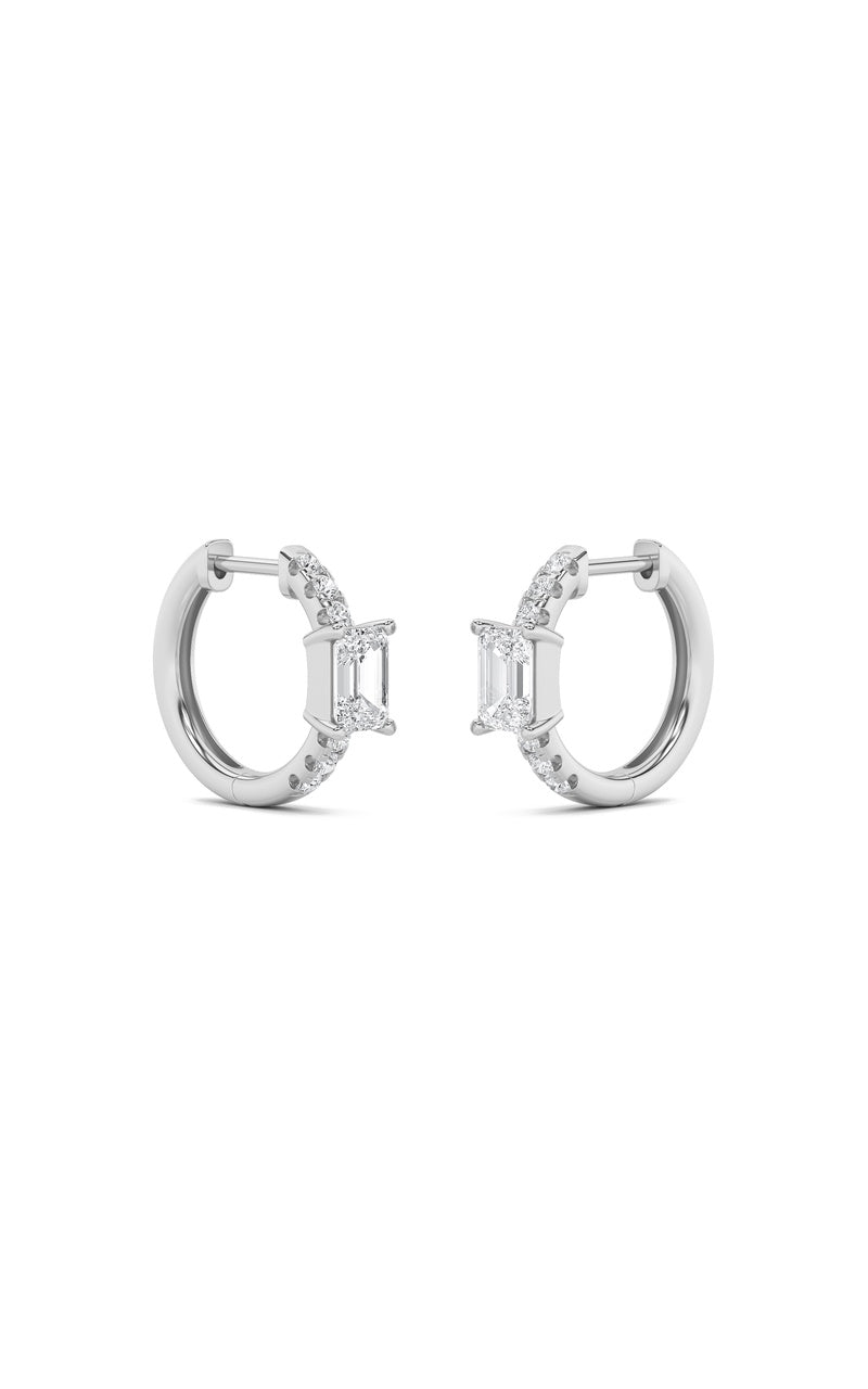 1.5CTW Emerald Shaped Lab Grown Diamond (F/VS) Solitare Accent Huggie Earrings in 10K Gold