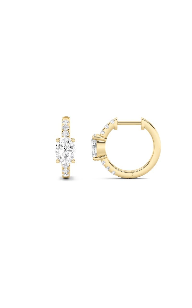 1.5CTW Oval Shaped Lab Grown Diamond (F/VS) Solitare Accent Huggie Earrings in 14K Gold