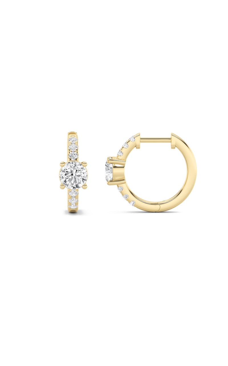 1.5CTW Round Shaped Lab Grown Diamond (F/VS) Solitare Accent Huggie Earrings in 14K Gold