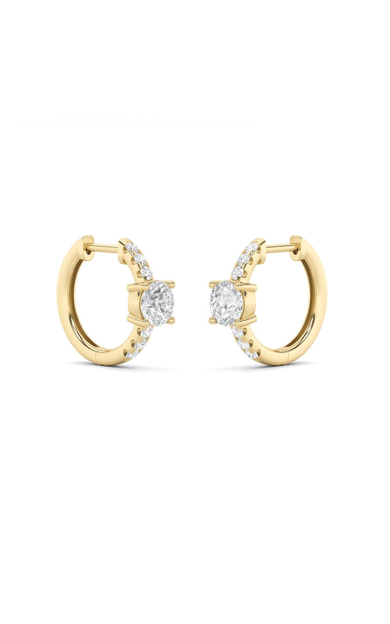 1.5CTW Round Shaped Lab Grown Diamond (F/VS) Solitare Accent Huggie Earrings in 14K Gold