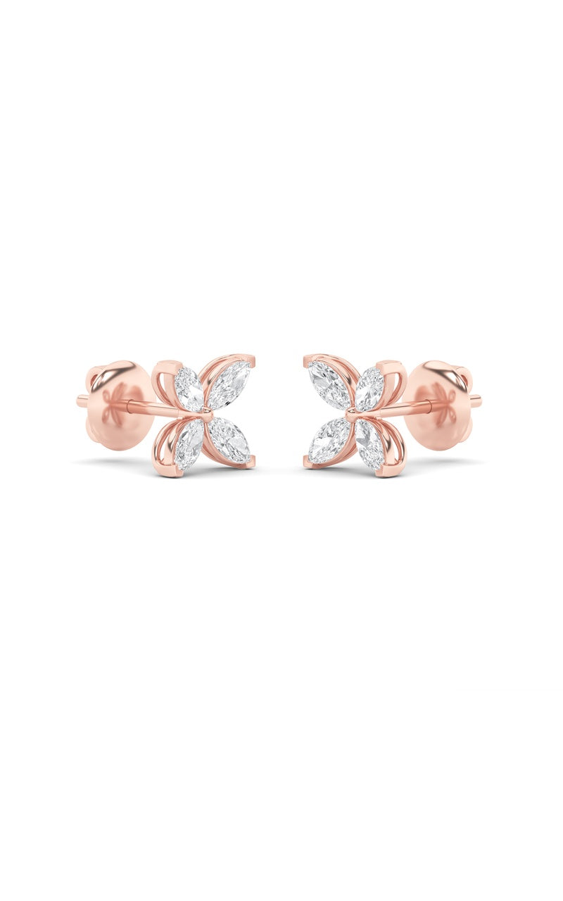 1.5CTW Marquise Shaped Lab Grown Diamond (G/VS) Flower Earrings in 14K Gold