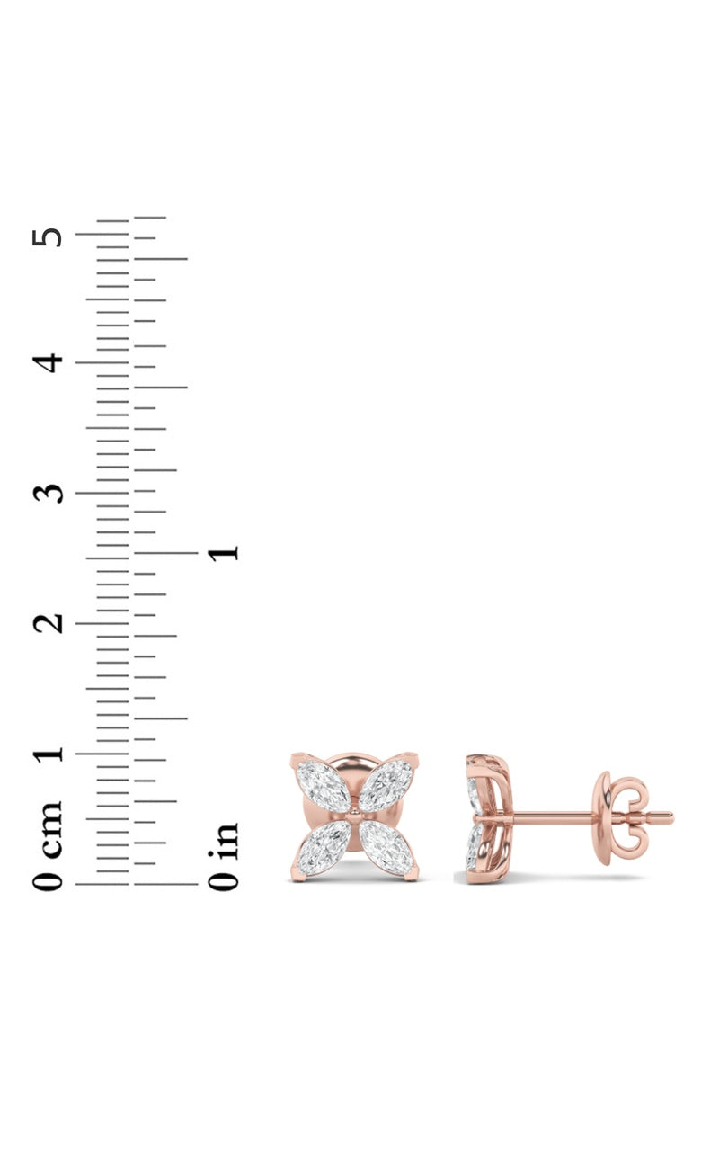 1.5Cttw Marquise Shaped Lab Grown Diamond (G/VS) Flower Earrings in 14K Gold