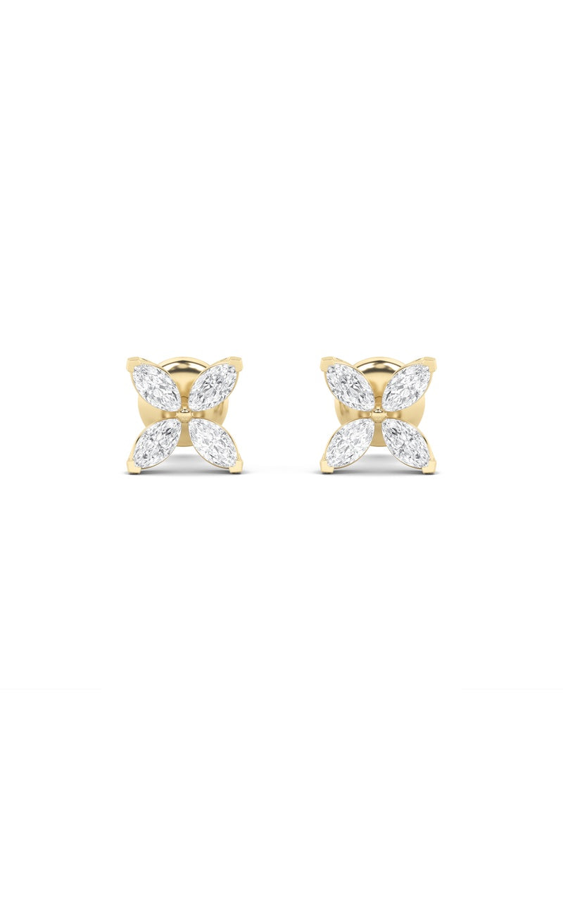 2CTW Marquise Shaped Lab Grown Diamond (F/VS) Flower Earrings in 14K Gold