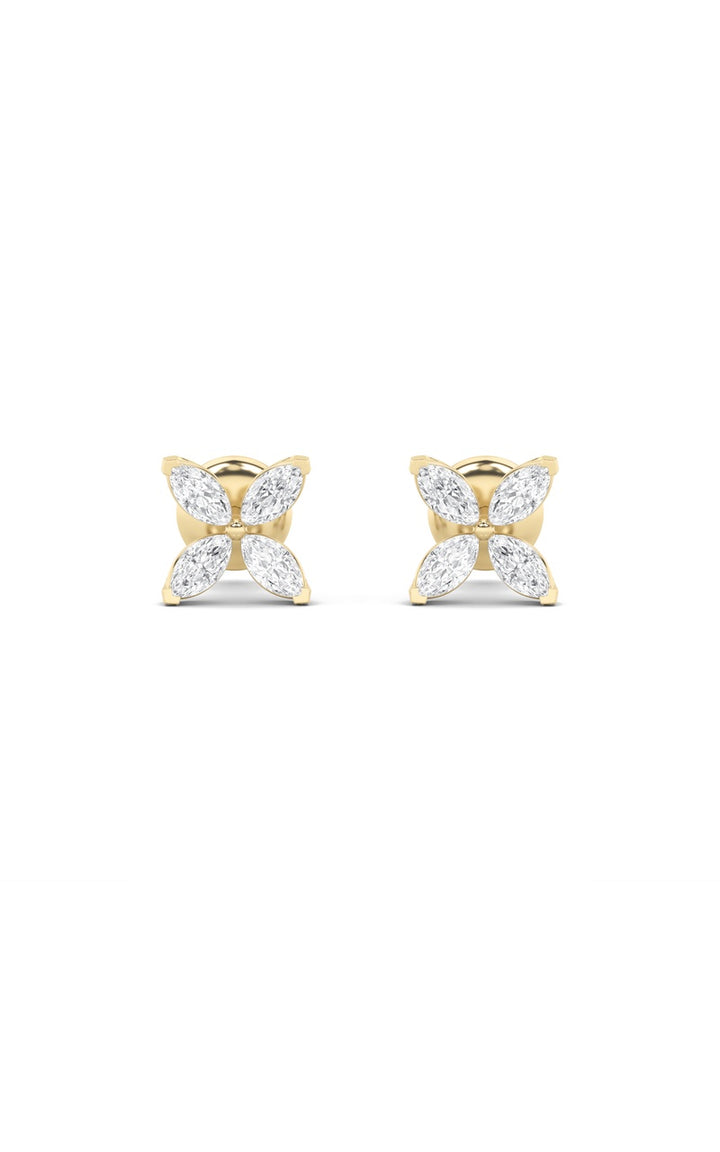 2CTW Marquise Shaped Lab Grown Diamond (F/VS) Flower Earrings in 14K Gold