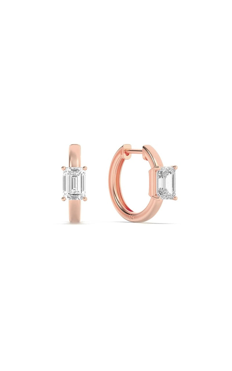 1.5CTW Emerald Shaped Lab Grown Diamond (F/VS) Solitaire Huggie Earrings in 14K Gold