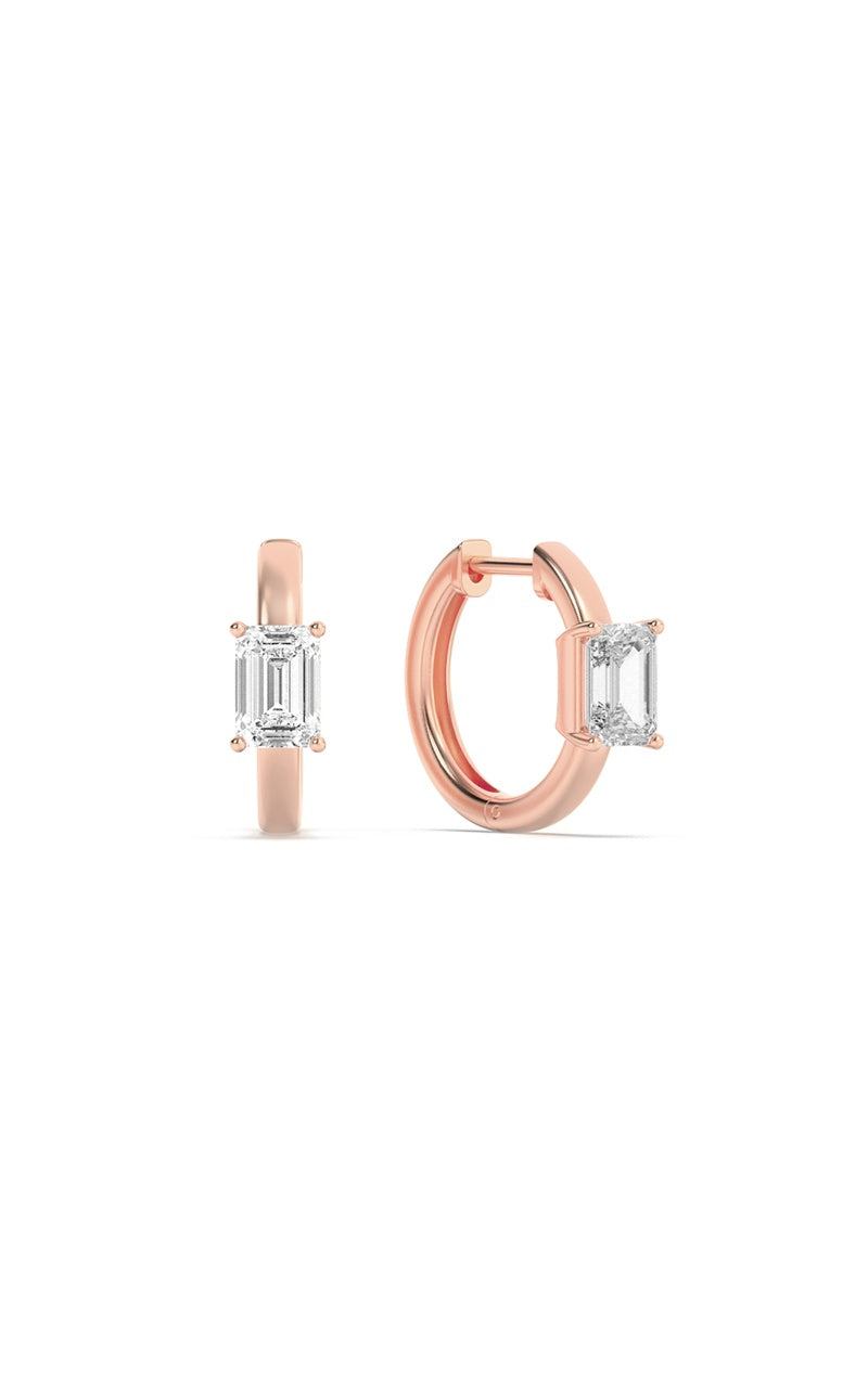 1.5Cttw Emerald Shaped Lab Grown Diamond (F/VS) Solitaire Huggie Earrings in 14K Gold