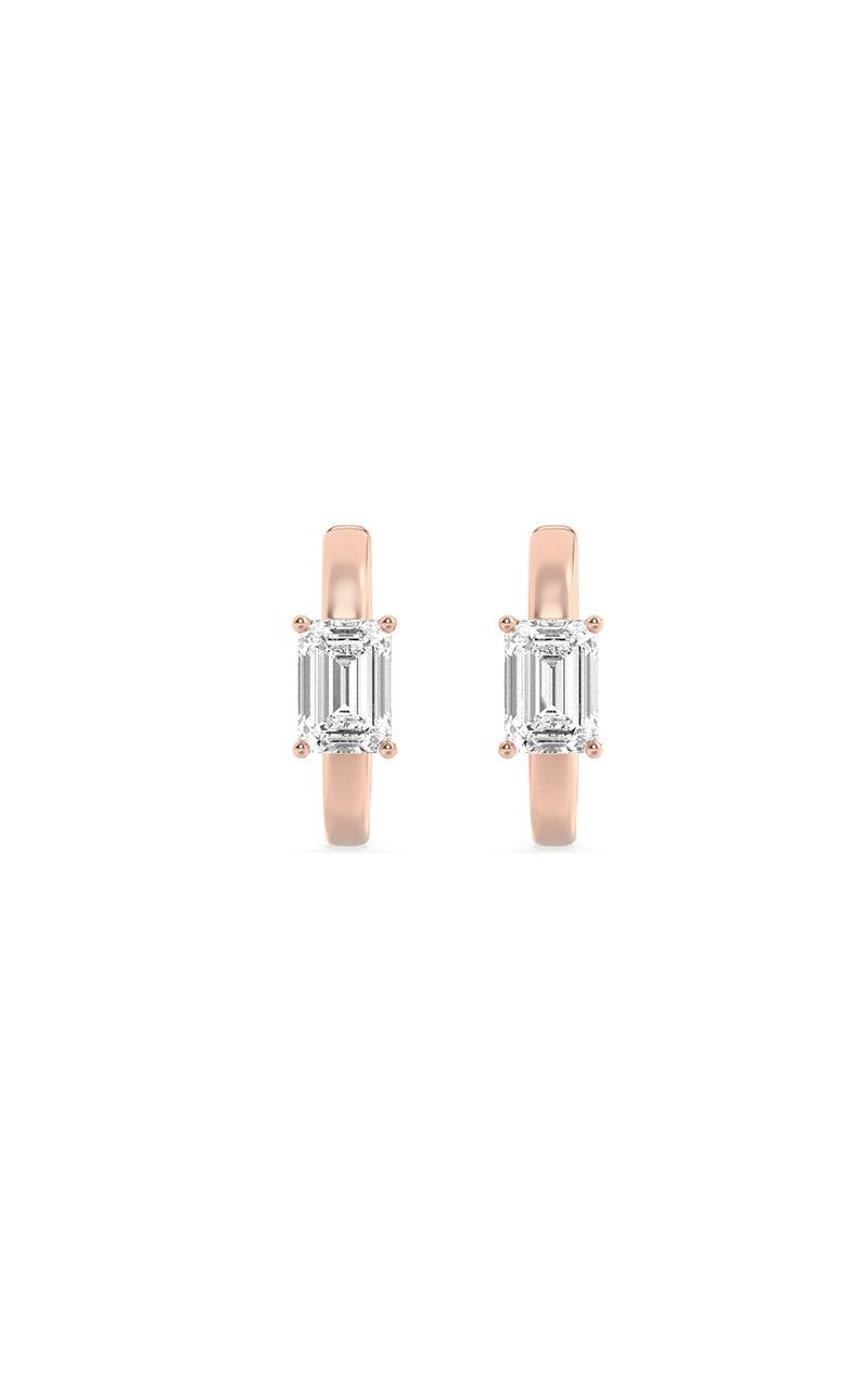 1.5Cttw Emerald Shaped Lab Grown Diamond (F/VS) Solitaire Huggie Earrings in 14K Gold