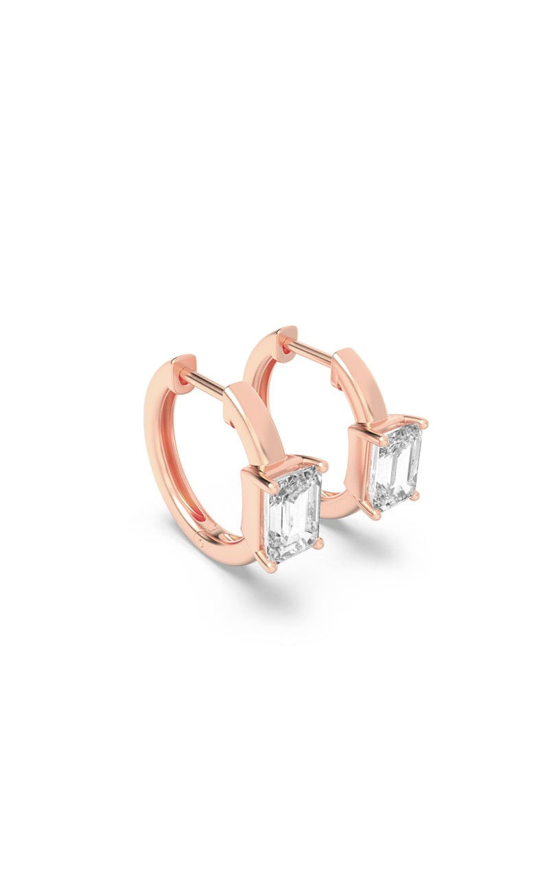 1.5CTW Emerald Shaped Lab Grown Diamond (F/VS) Solitaire Huggie Earrings in 14K Gold