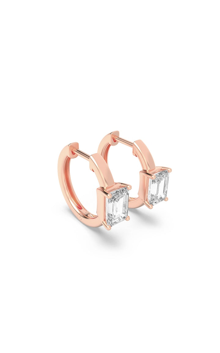 1.5CTW Emerald Shaped Lab Grown Diamond (F/VS) Solitaire Huggie Earrings in 14K Gold