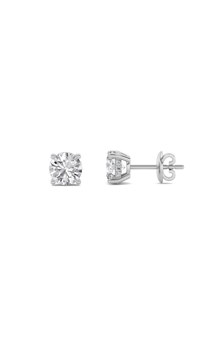 2CTW Round Shaped Lab Grown Diamond (F/VS) Hidden Halo Stud Earrings in 14K Gold