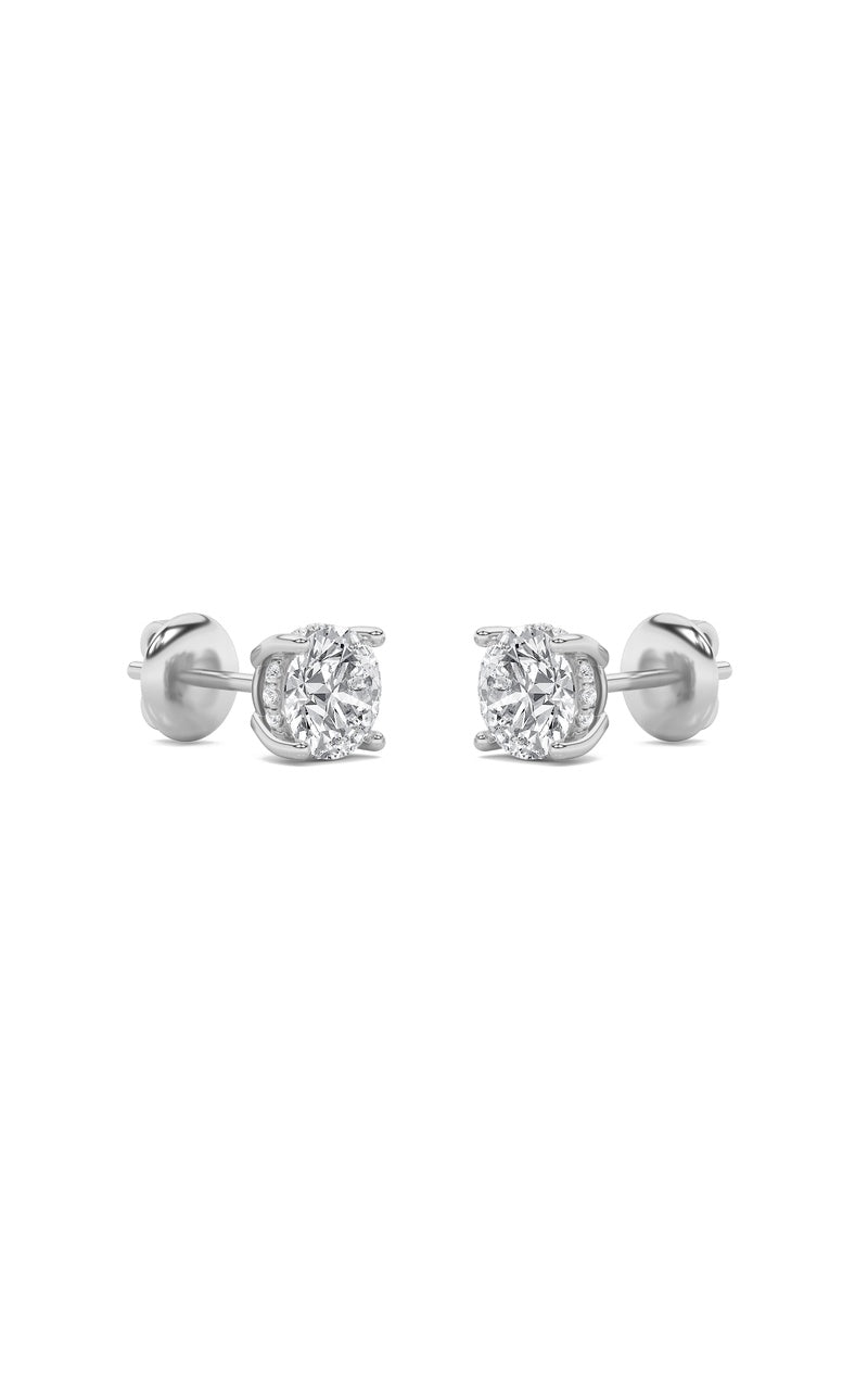 3CTW Round Shaped Lab Grown Diamond (F/VS) Hidden Halo Stud Earrings in 14K Gold