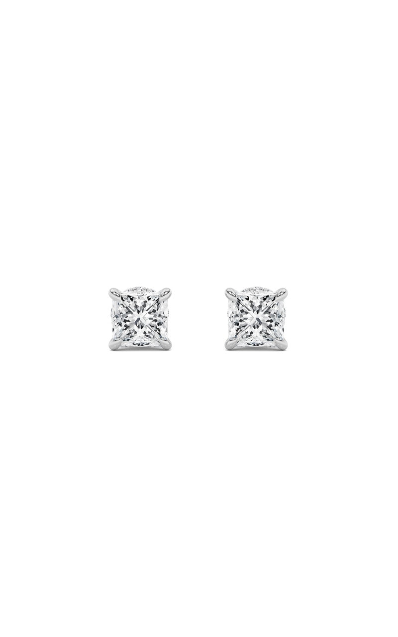 2CTW Princess Shaped Lab Grown Diamond (F/VS) Hidden Halo Stud Earrings in 14K Gold