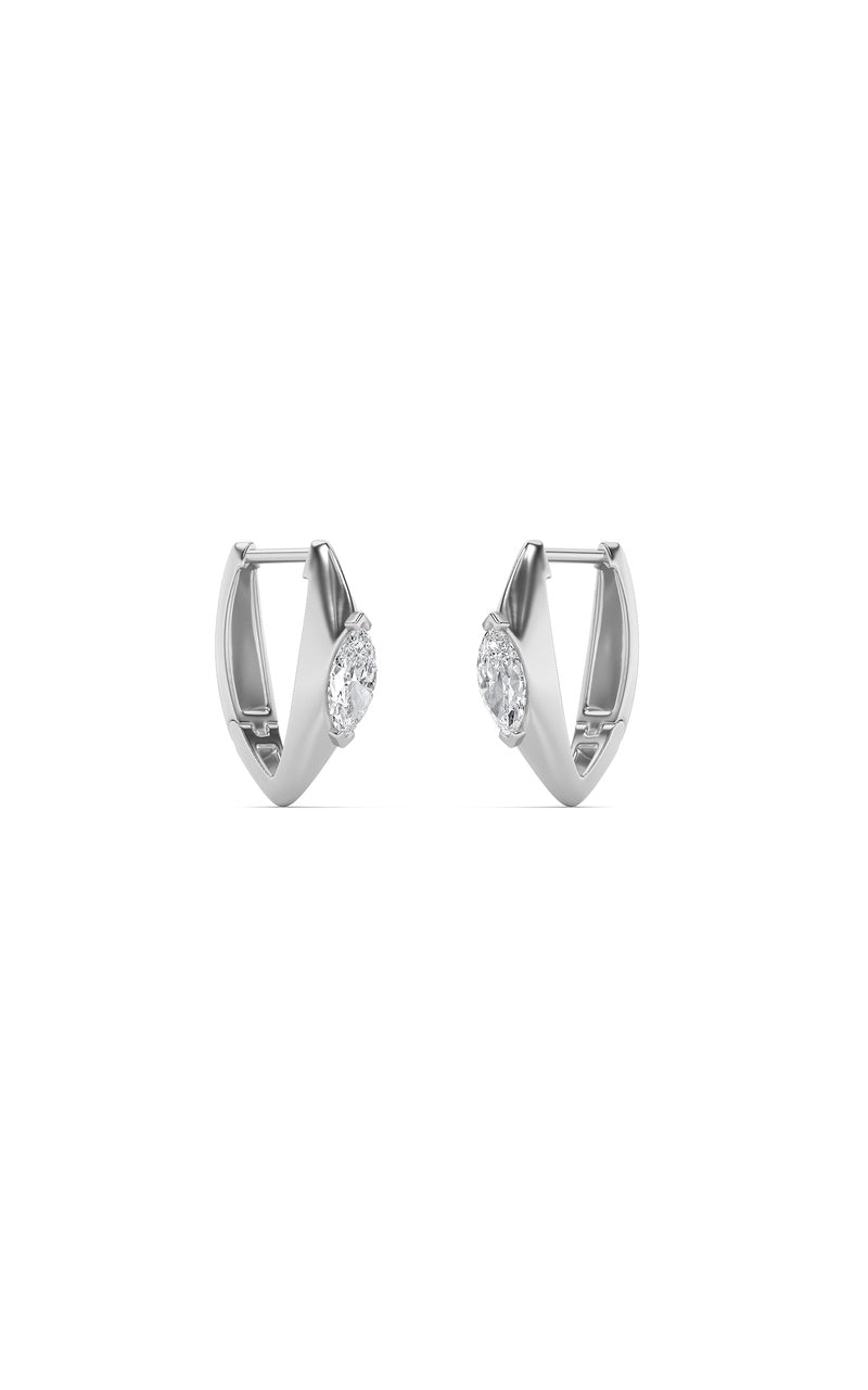 1CTW Marquise Shaped Lab Grown Diamond (F/VS) Solitaire Huggie  Earrings in 14K Gold