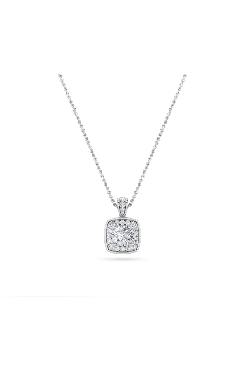 0.75CTW Round Shaped Lab Grown Diamond (F/VS) Halo Pendant in 14K Gold, 14K White Gold