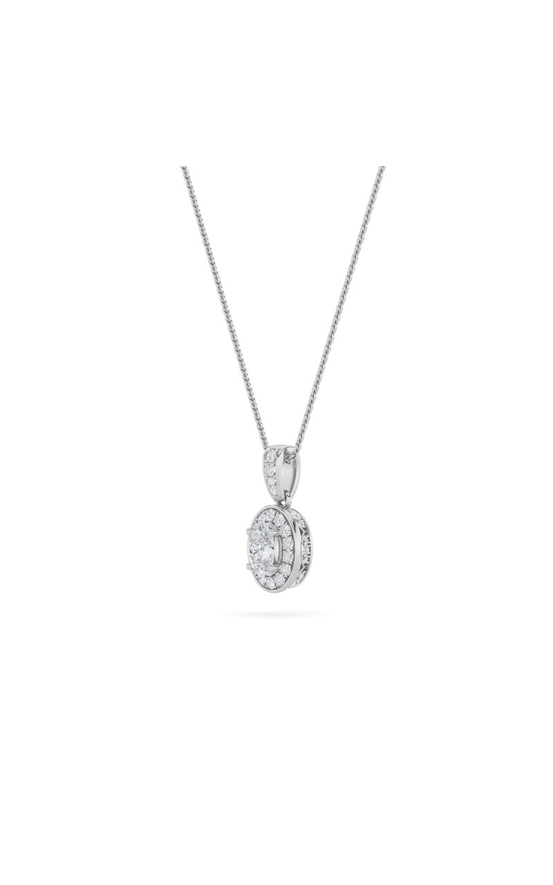 1.25Cttw Oval Shaped Lab Grown Diamond (F/VS) HaloPendant in 14K Gold