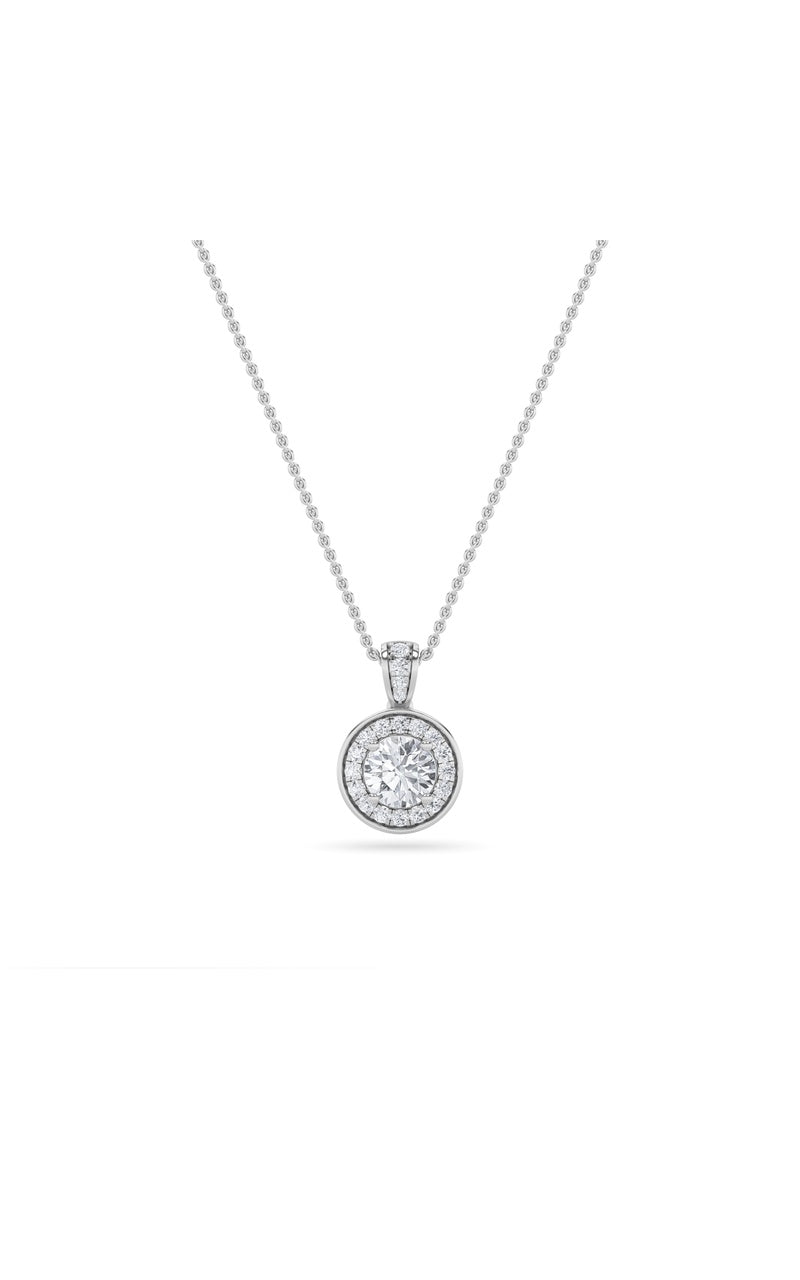 0.75CTW Round Shaped Lab Grown Diamond (F/VS) Halo Pendant in 14K Gold