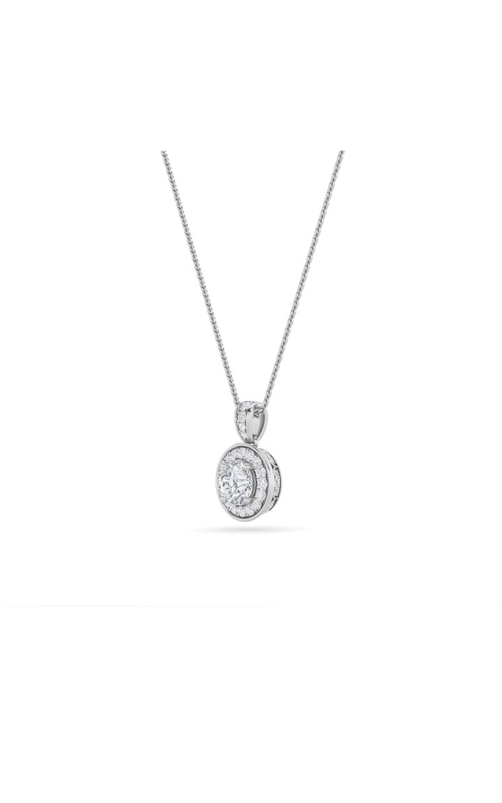 0.75CTW Round Shaped Lab Grown Diamond (F/VS) Halo Pendant in 14K Gold