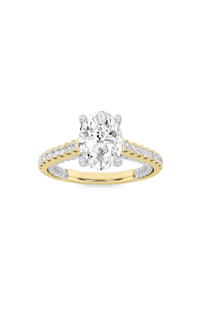 2Cttw Oval Shaped Lab Grown Diamond (F/VS) Two Tone Accented Rope Design Engagement Ring in 14K Gold