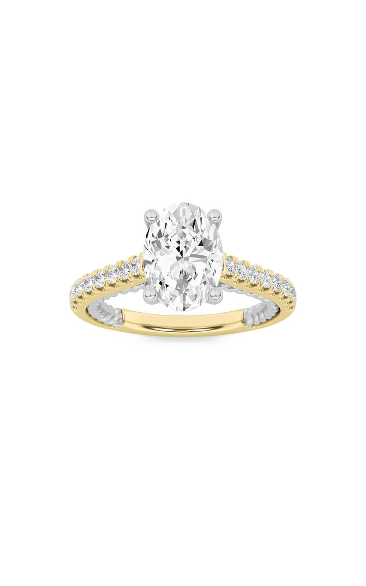2Cttw Oval Shaped Lab Grown Diamond (F/VS) Two Tone Accented Rope Design Engagement Ring in 14K Gold