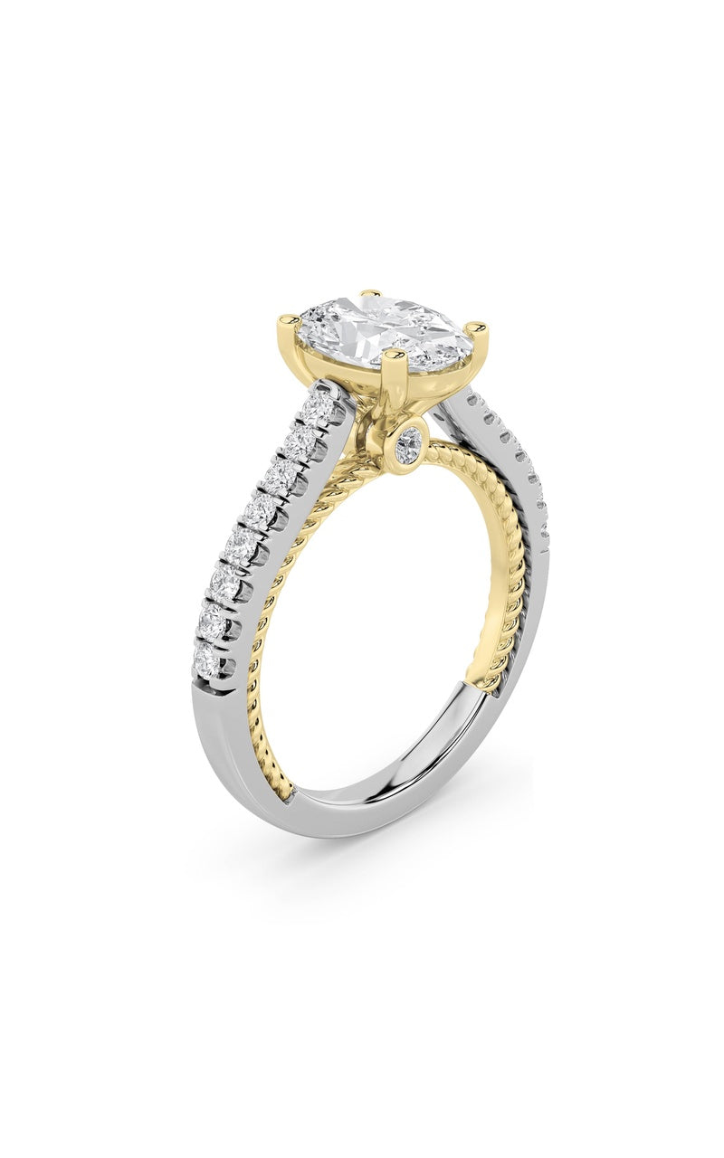 2Cttw Oval Shaped Lab Grown Diamond (F/VS) Two Tone Accented Rope Design Engagement Ring in 14K Gold