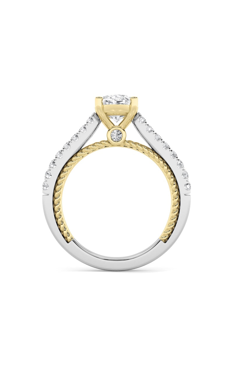 2CTW Oval Shaped Lab Grown Diamond (F/VS) Two Tone Accented Rope Design Engagement Ring in 14K Gold