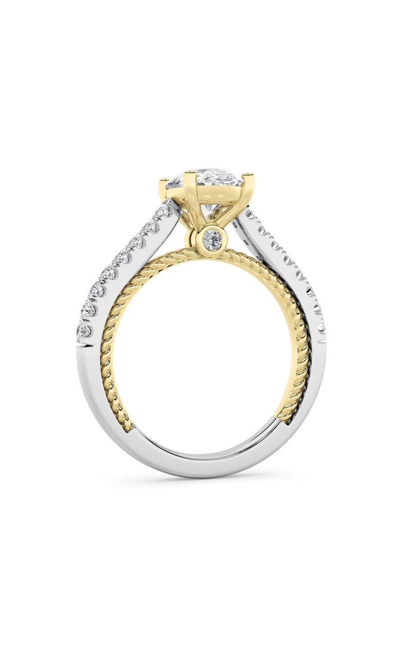 2CTW Oval Shaped Lab Grown Diamond (F/VS) Two Tone Accented Rope Design Engagement Ring in 14K Gold, 14K White Gold|14K Yellow Gold