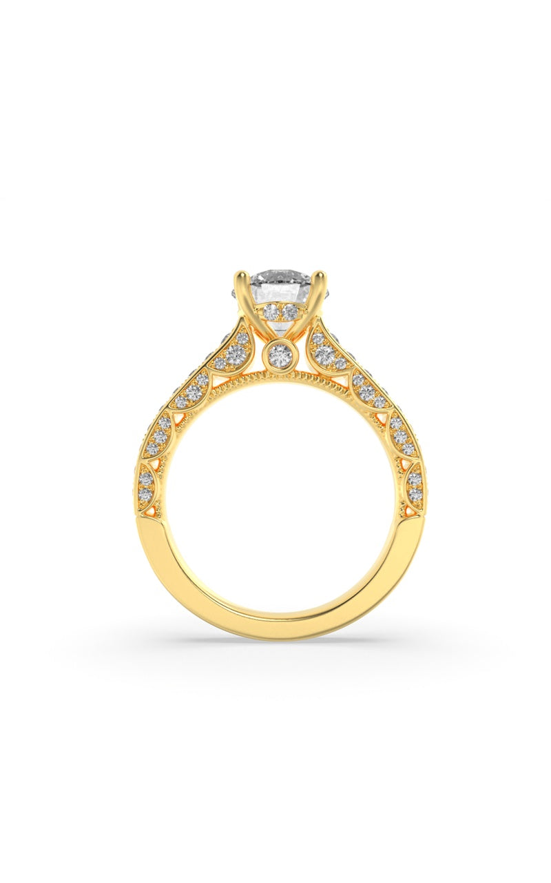 2CTW Round Shaped Lab Grown Diamond (F/VS) Accented Engagement Ring in 14K Gold