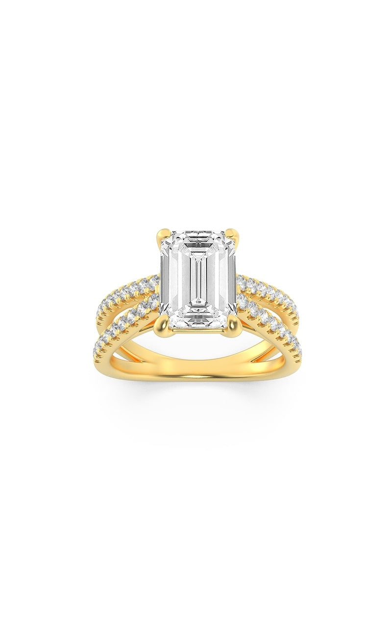 2Cttw Emerald Shaped Lab Grown Diamond (F/VS) Cross Shank Accented Engagement Ring in 14K Gold