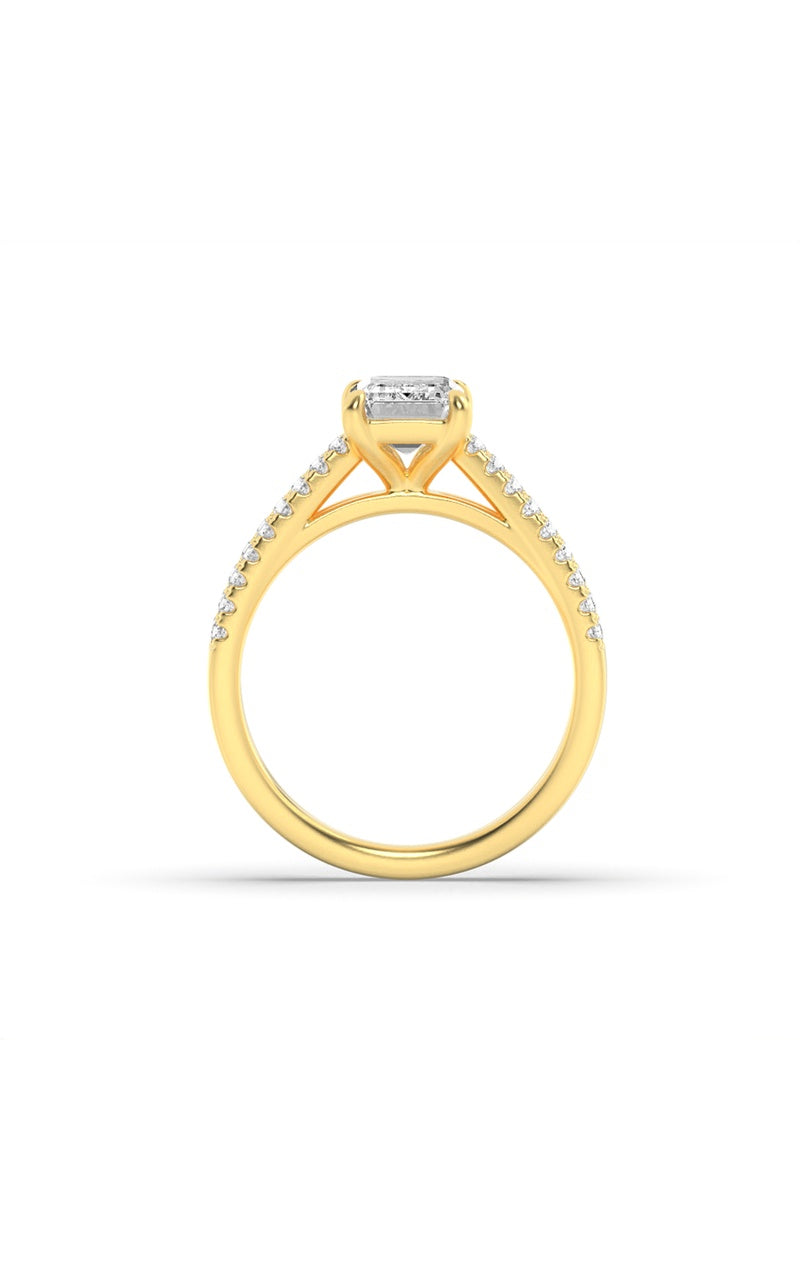 2CTW Emerald Shaped Lab Grown Diamond (F/VS) Cross Shank Accented Engagement Ring in 14K Gold