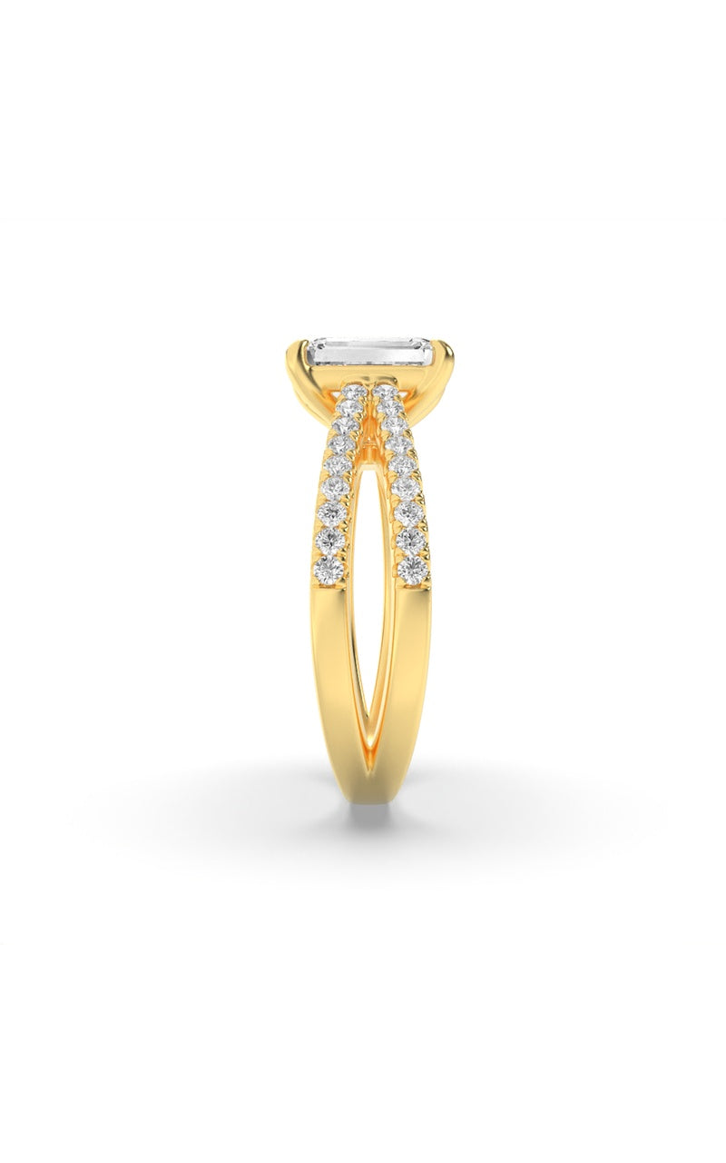 2CTW Emerald Shaped Lab Grown Diamond (F/VS) Cross Shank Accented Engagement Ring in 14K Gold