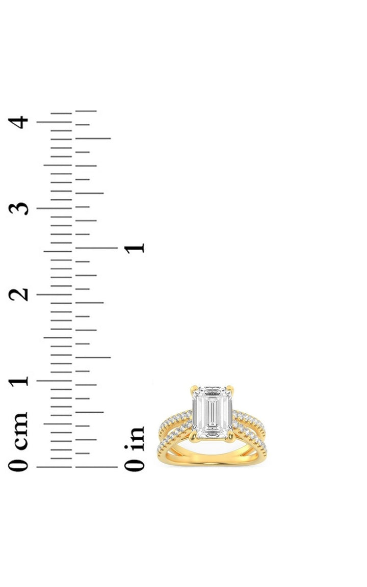 2CTW Emerald Shaped Lab Grown Diamond (F/VS) Cross Shank Accented Engagement Ring in 14K Gold
