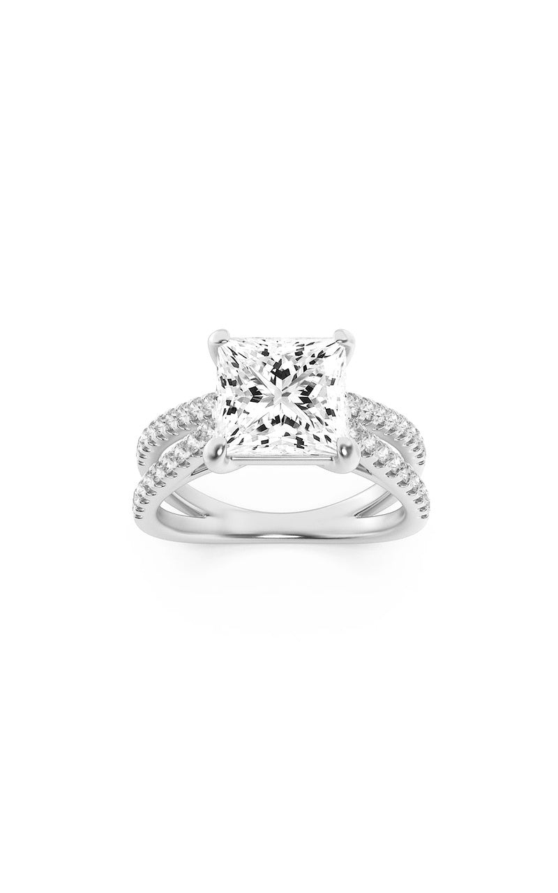 2Cttw Princess Shaped Lab Grown Diamond (F/VS) Cross Shank Accented Engagement Ring in 14K Gold