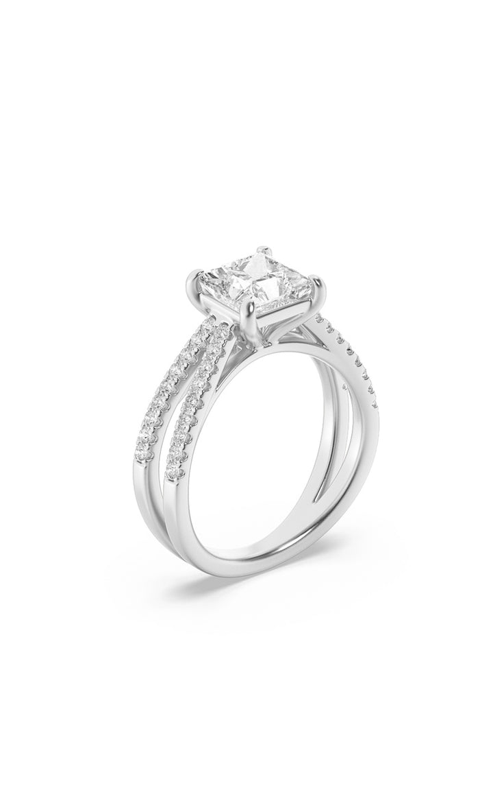 2CTW Princess Shaped Lab Grown Diamond (F/VS) Cross Shank Accented Engagement Ring in 14K Gold