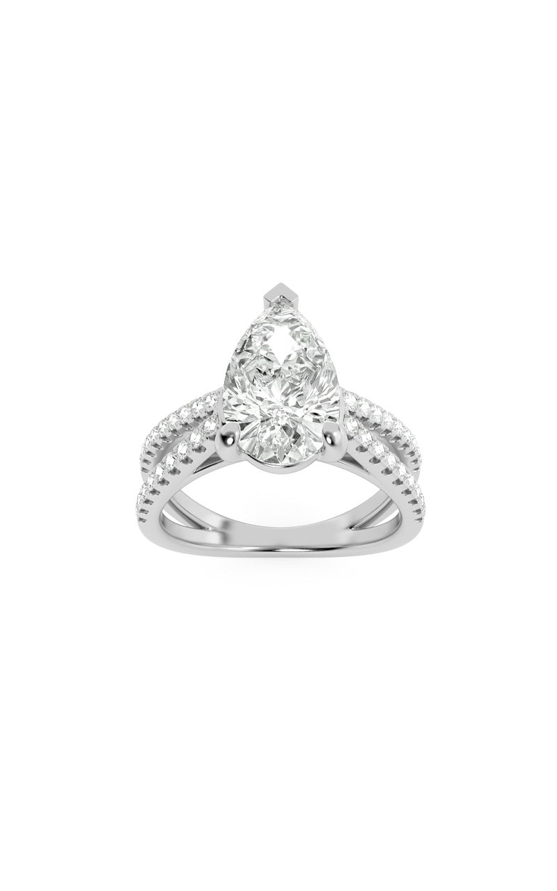 2Cttw Pear Shaped Lab Grown Diamond (F/VS) Cross Shank Accented Engagement Ring in 14K Gold