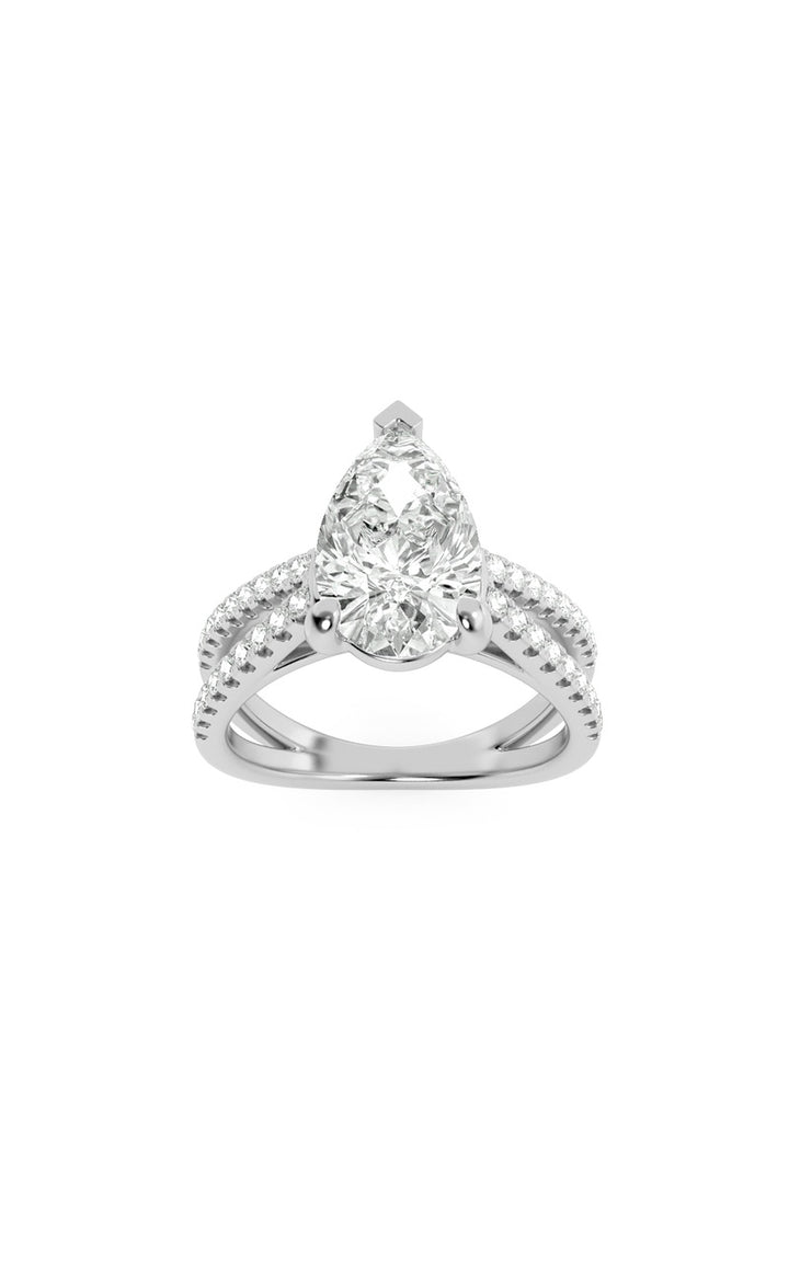 2Cttw Pear Shaped Lab Grown Diamond (F/VS) Cross Shank Accented Engagement Ring in 14K Gold
