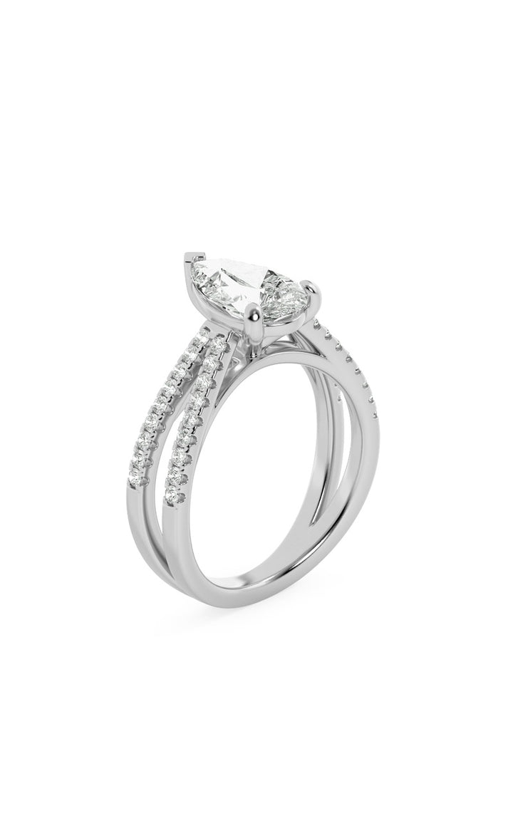 2CTW Pear Shaped Lab Grown Diamond (F/VS) Cross Shank Accented Engagement Ring in 14K Gold