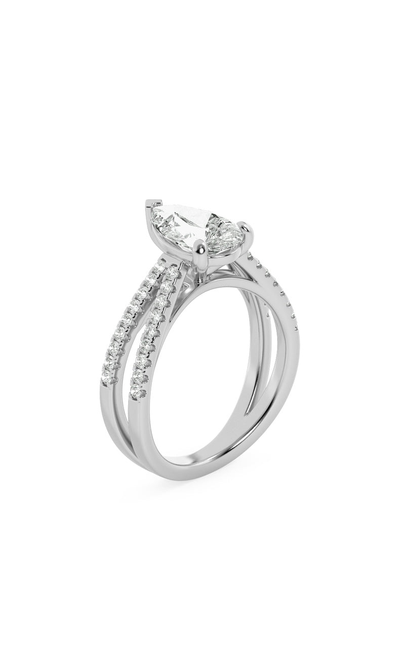 2CTW Pear Shaped Lab Grown Diamond (F/VS) Cross Shank Accented Engagement Ring in 14K Gold