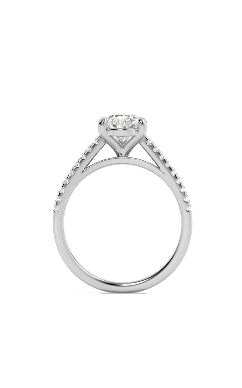 2CTW Pear Shaped Lab Grown Diamond (F/VS) Cross Shank Accented Engagement Ring in 14K Gold