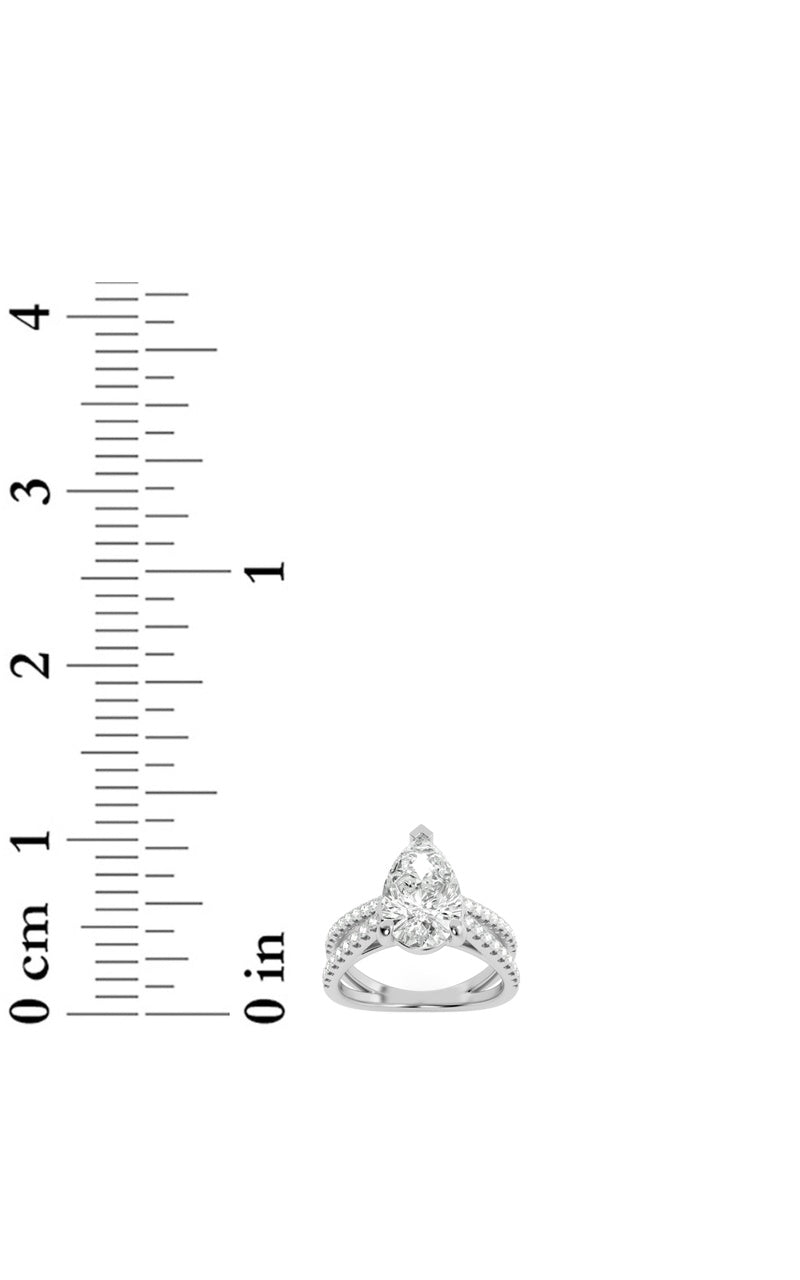 2CTW Pear Shaped Lab Grown Diamond (F/VS) Cross Shank Accented Engagement Ring in 14K Gold, 14K White Gold