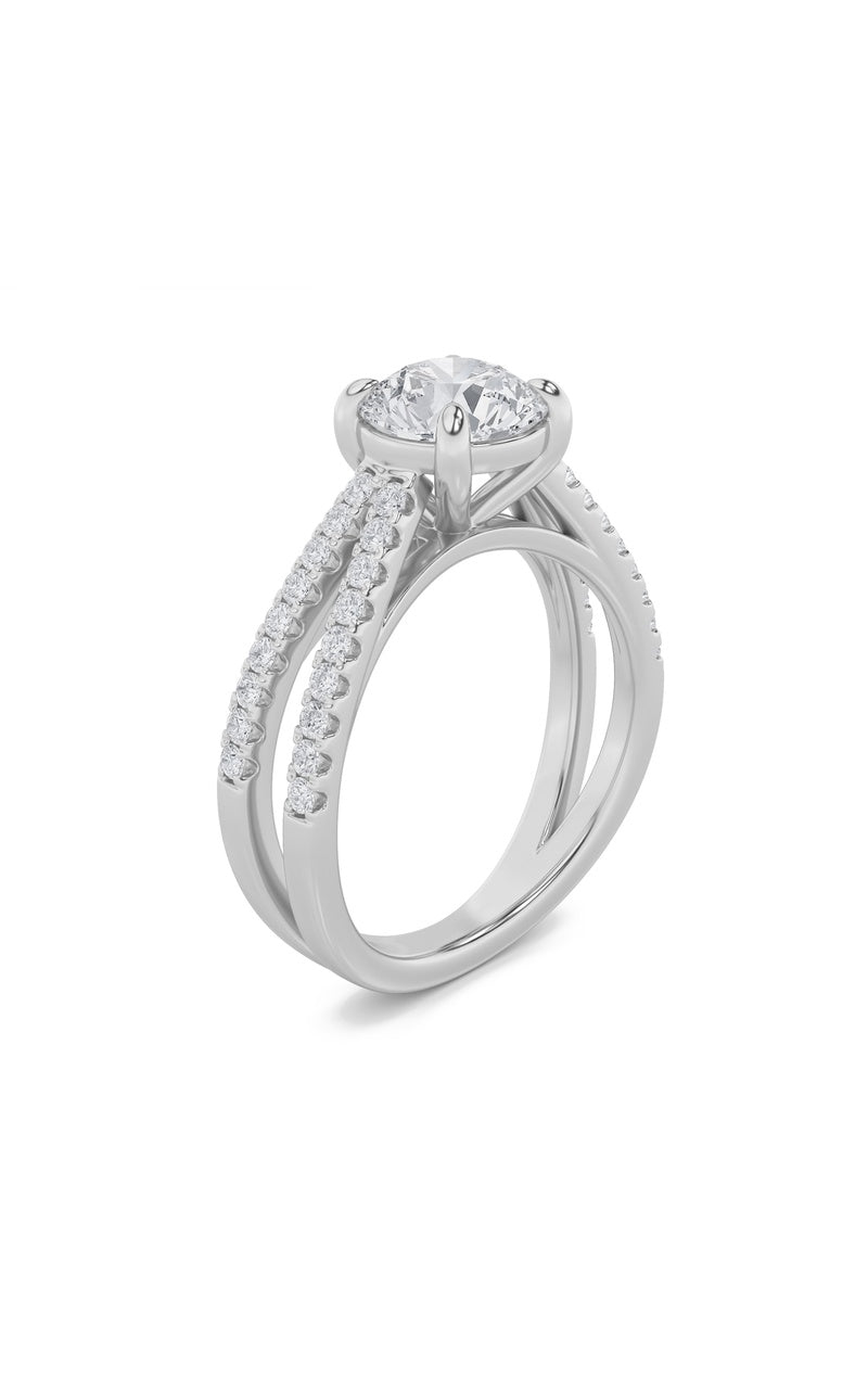 2Cttw Round Shaped Lab Grown Diamond (F/VS) CrossShank Accented Engagement Ring in 14K Gold